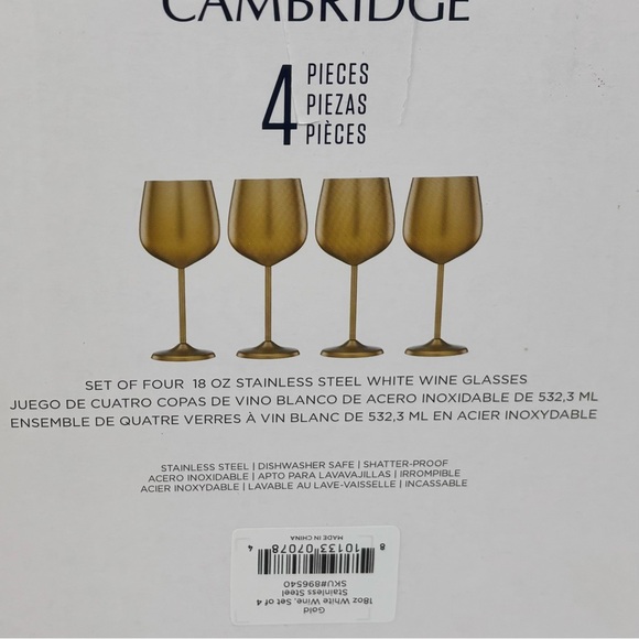 CAMBRIDGE set of 4 stainless steel white wine glasses in gold tone/NIB - Picture 11 of 11